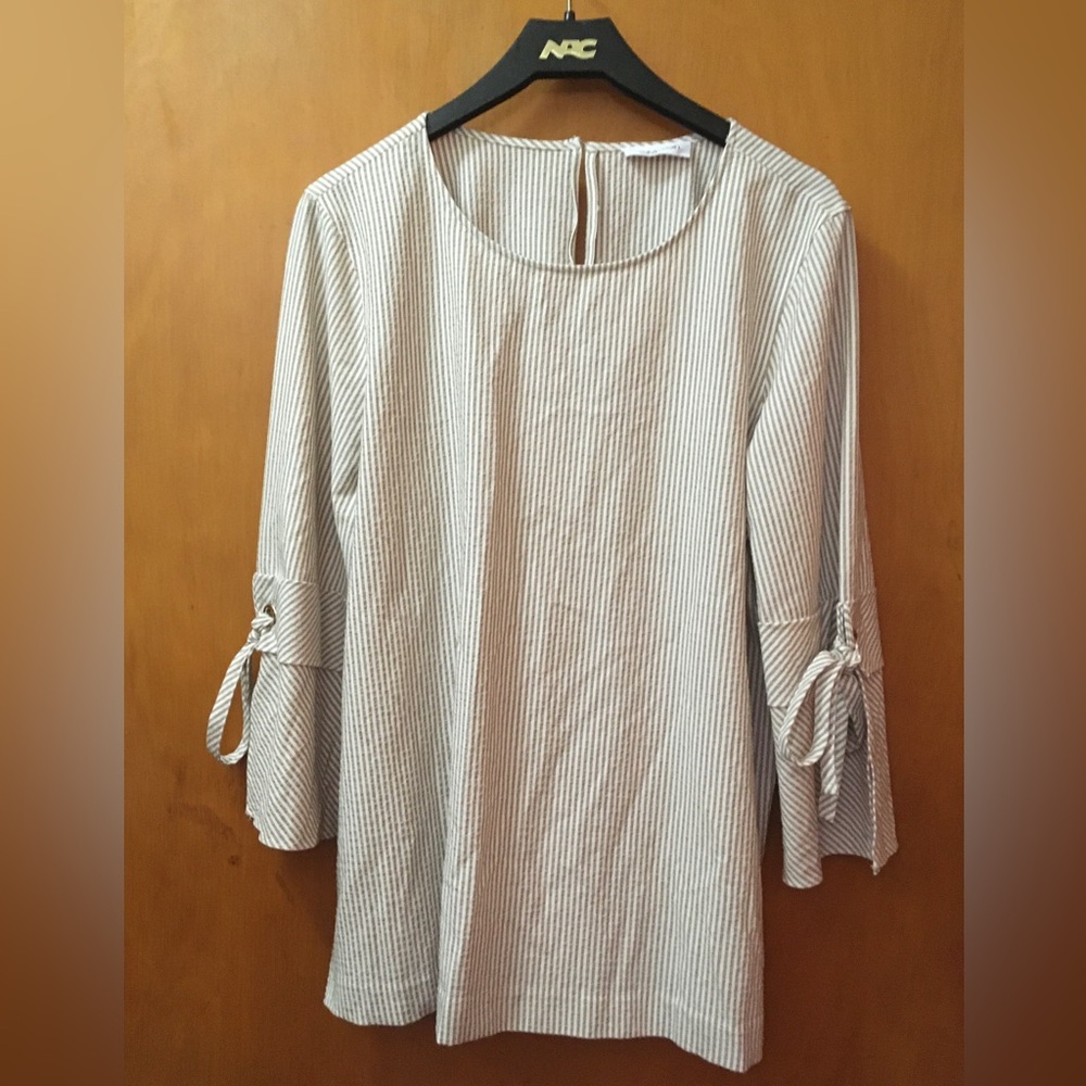 Striped White and Tan Women's Top